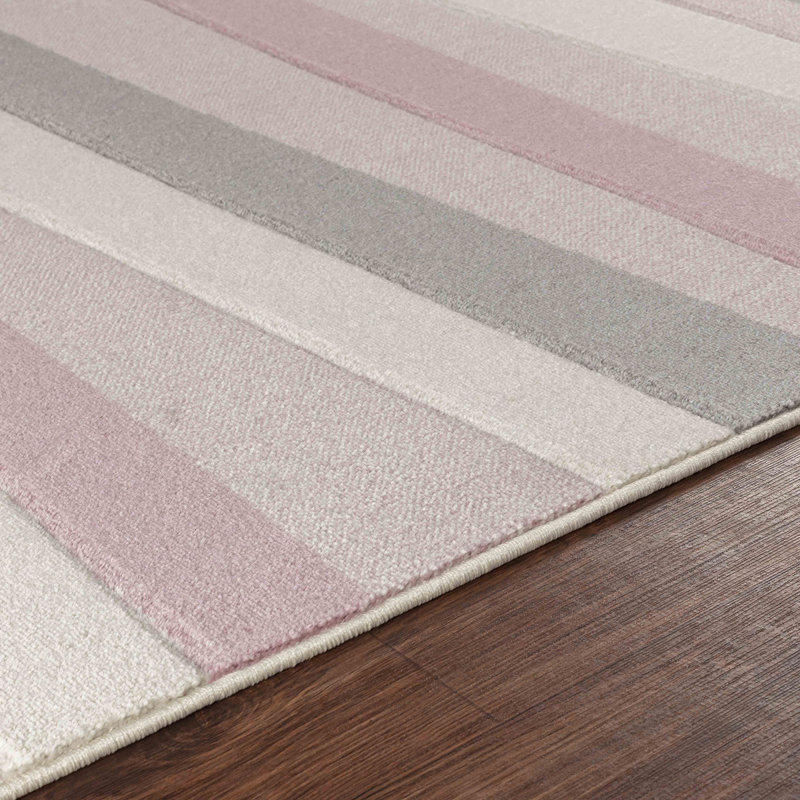 Ibn Children's Bedroom & Playroom Rug Pink/White, Rectangle 80 x 150cm