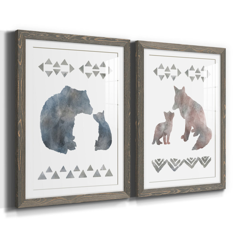 «Little Man Cave Bears», ensemble de 2 reproductions d'art, H 20 po x l 17 po x P 1 po, Cadre en papier gris, Blanc
