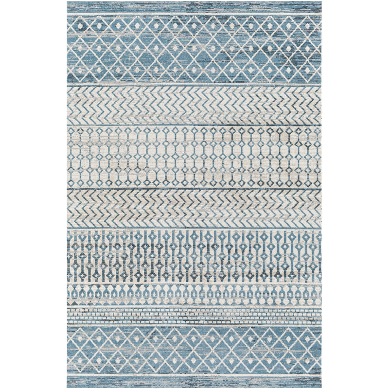 Tapis turquoise foncé / gris Swampscott, Rectangle 5 pi 3 po x 7 pi