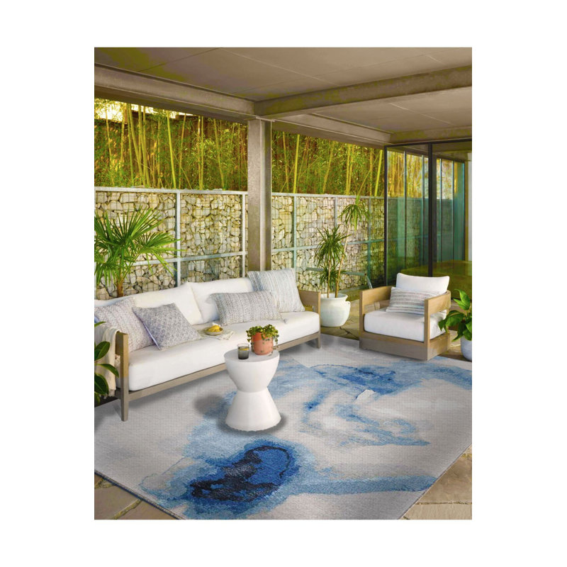 Tapis bleu tissé et crème lavable à la machine, Tapis de couloir 2 pi 6 po x 9 pi 10 po