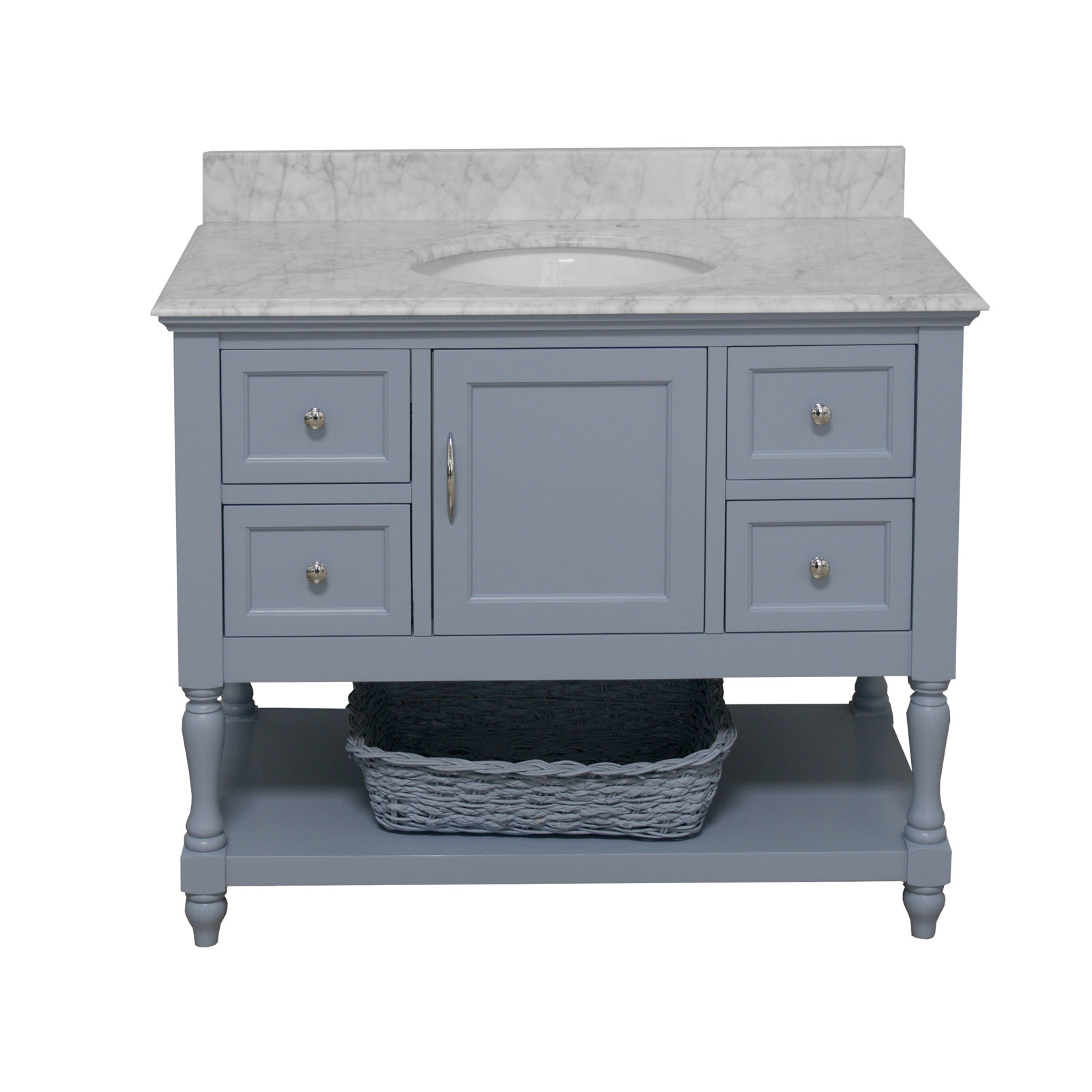 Hampton 42'' Single Bathroom Vanity, Carrara Marble, Powder Blue