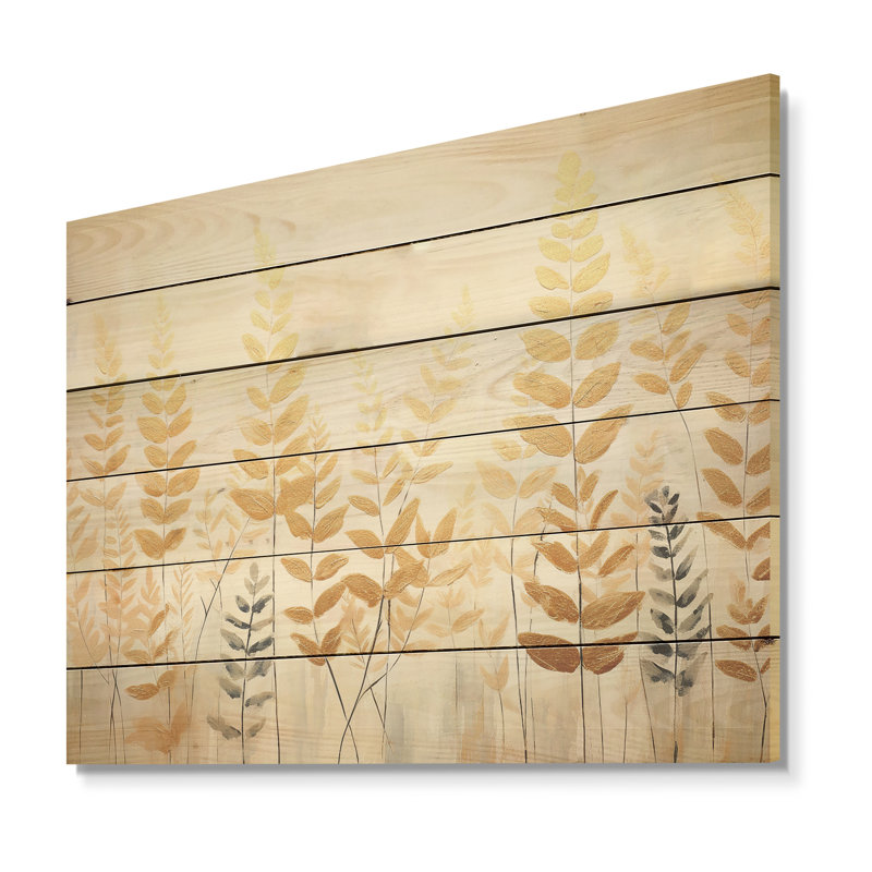 Fougères dorées Silent Getaway I - Art mural en bois sur bois de pin naturel, H 30 po x l 40 po