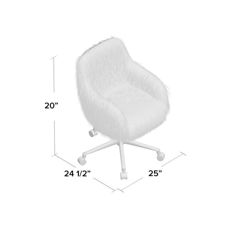 Chaise de travail en similifourrure de style contemporain avec base chromée et roulettes Liyan, Rose