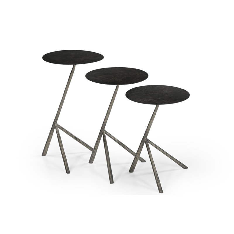 Ensemble de 3 tables gigognes avec dessus en métal et bases en fer Cascade