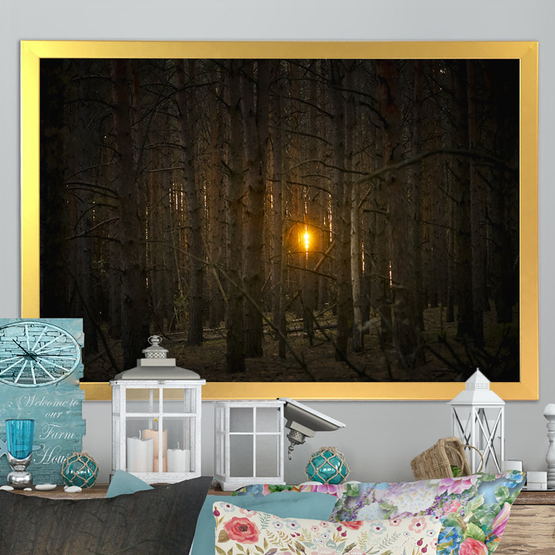 «Light Melancholique Pine Forest», reproduction sur toile flottante, Cadre photo doré, H 12 po x l 20 po x P 1 po