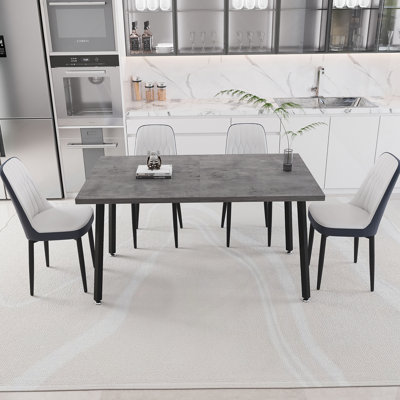 Expandable Rectangular Dining Table With 4 PU Fabric Thick Padded Chairs, Suitable For Family Dinners And Parties For 4 - 6 People
