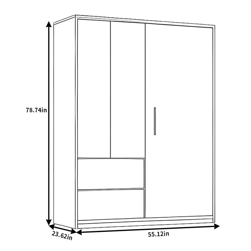 Retro And Simple Wardrobe, 78.74" H x 55.12" W x 23.62" D
