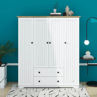 Armoire penderie 4 portes avec 2 tiroirs