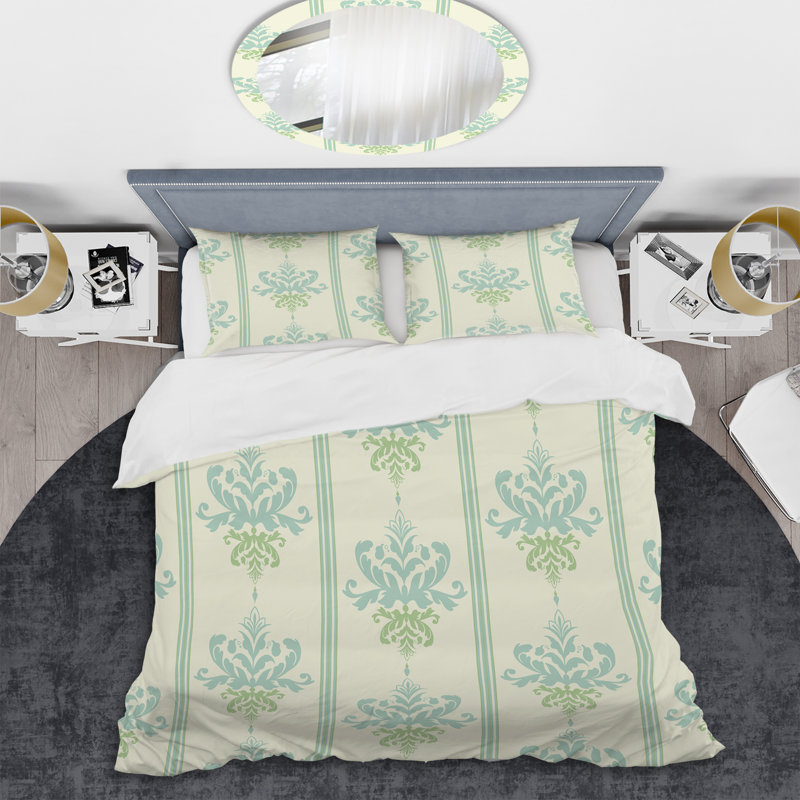 Ensemble de housse de couette en microfibre vert / crème 3 pièces