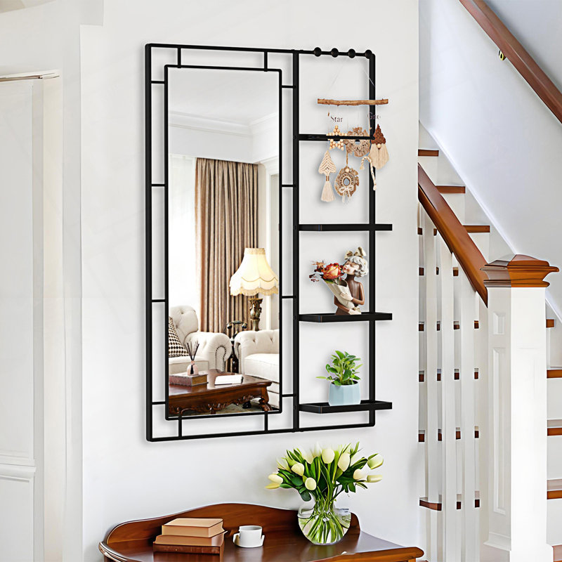 Miroir de salle de bain moderne avec tablette multifonctionnelle, grand miroir de salle de bain