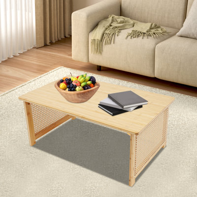 31.5Inch Modern Freestanding Foldable Rectangular Imitation Rattan Bamboo Coffee Table