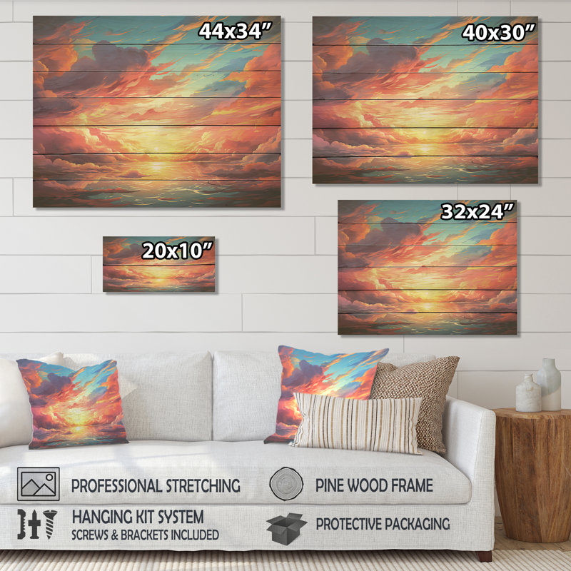 Magical Sunset Sky II - Ciel sur bois, H 34 po x l 44 po x P 0,78 po