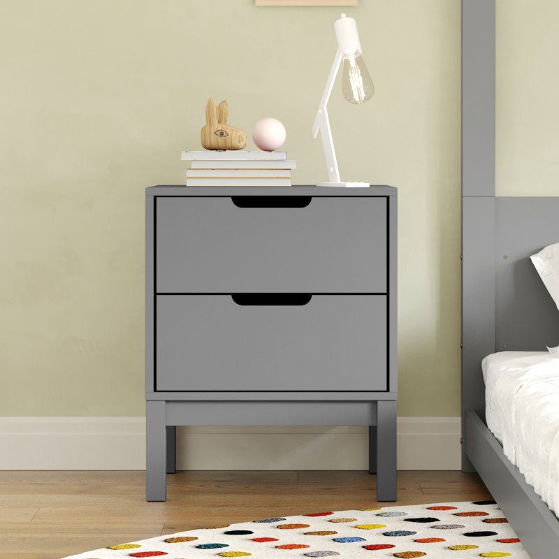 Table de chevet en bois pour chambre d'enfant avec 2 tiroirs de rangement, Gris