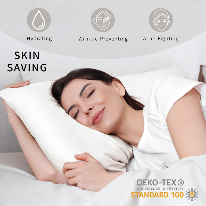 Smooth Breathable 100% 6A Grade Silk Pillowcases Set of 2, Ecru, Twin Pillowcases