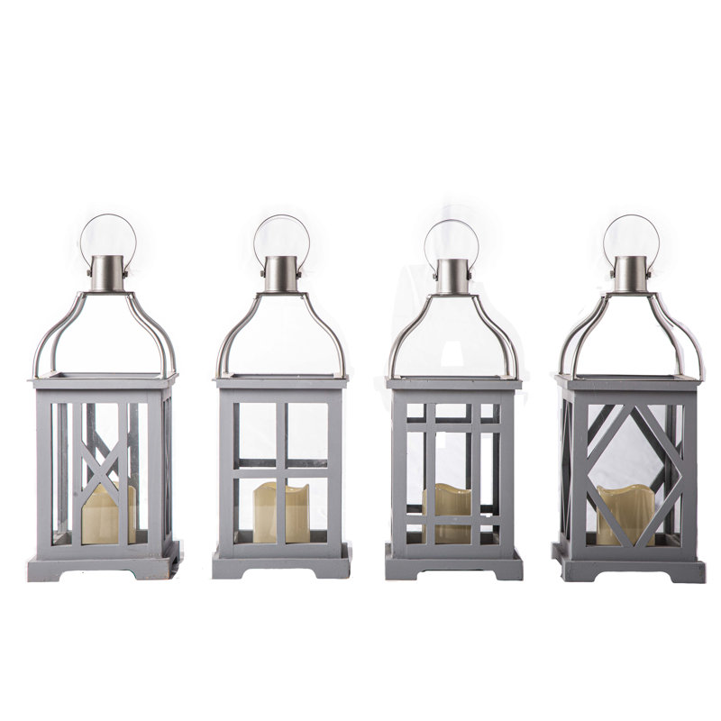 Wood Square Lantern Painted Finish Gray