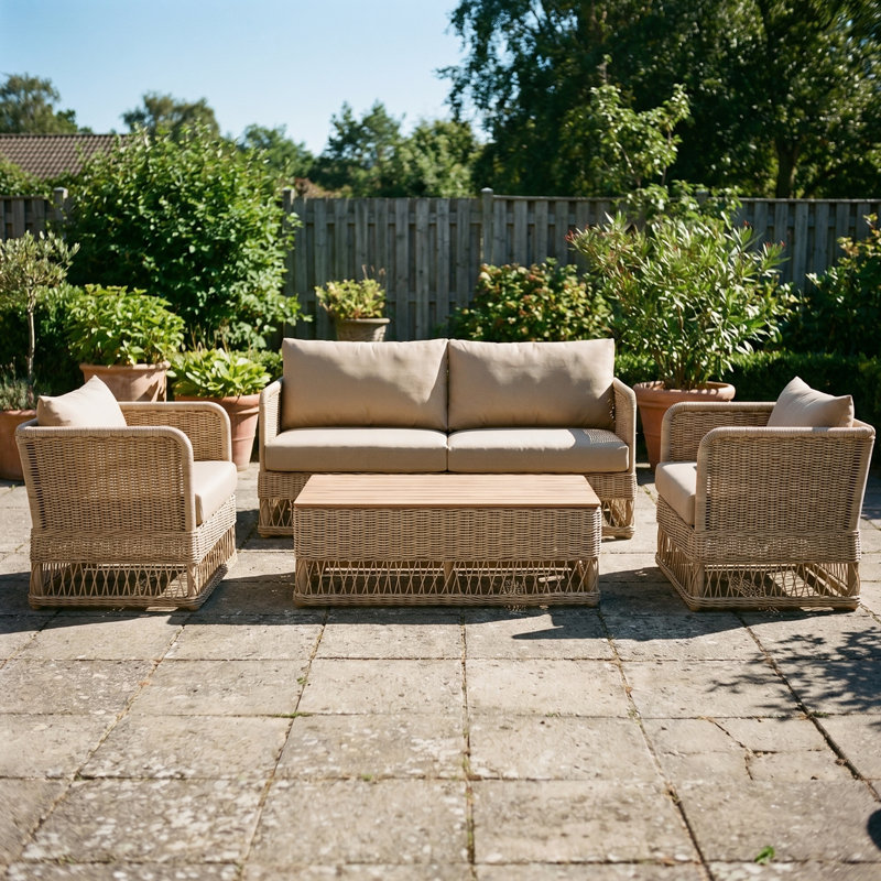 Ensemble de chaises de patio 4 pièces Destin Natural Sunbrella® - Toile beige, Beige toile, Brun