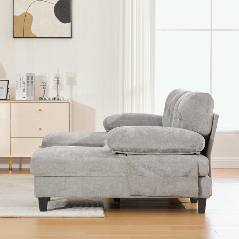 Canapé modulaire en U avec méridiennes doubles, poches de rangement et coussins d'accoudoirs, Gris chenille