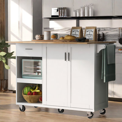 Rolling Kitchen Island With Foldable Counter Top, Slide-Out Shelf, Towel Rack And A Drawer by Latitude Run