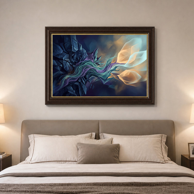 Art mural sur toile bleu et orange, 16"H x 24"W