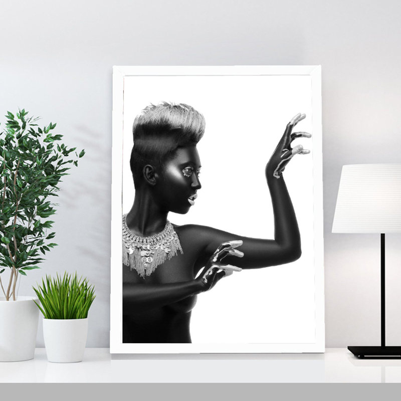 African Model Black and White 002 Portrait Fashion 1 Piece Wall Art, 59cm H x 42cm W x 1cm D, Unframed