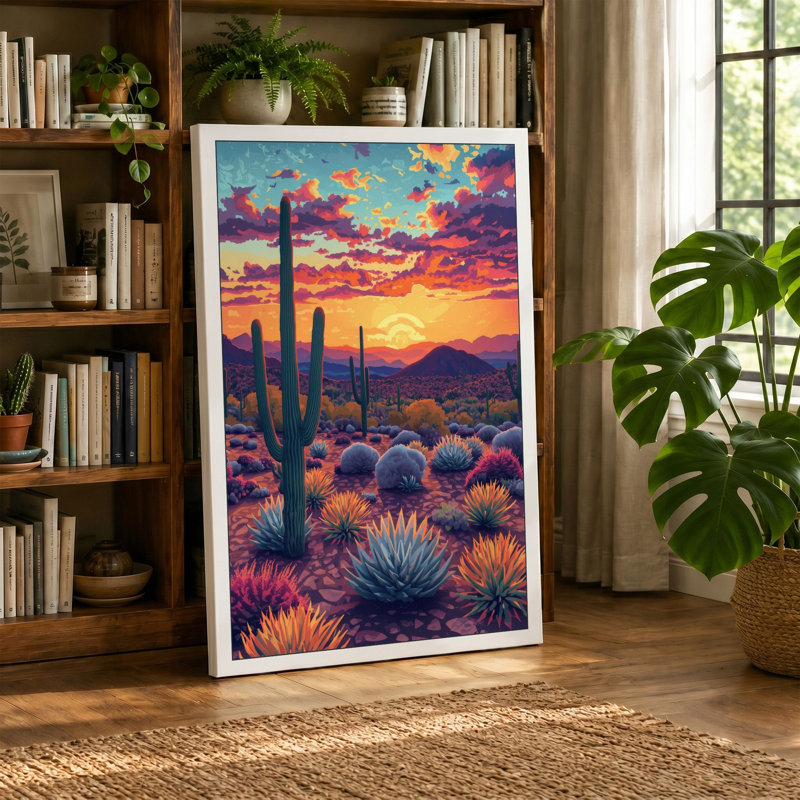 Desert at Dusk Landscape - Wrapped Canvas, 18x12 - 45.7 x 30.5 cm, Terracotta Border