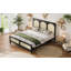 Lit plateforme en bois avec tête et pied de lit en rotin-2041229496-2041229497