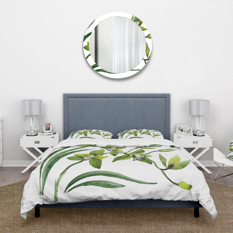 Fleurs d'orchidées vertes - ensemble de housse de couette traditionnel - microfibre de polyester