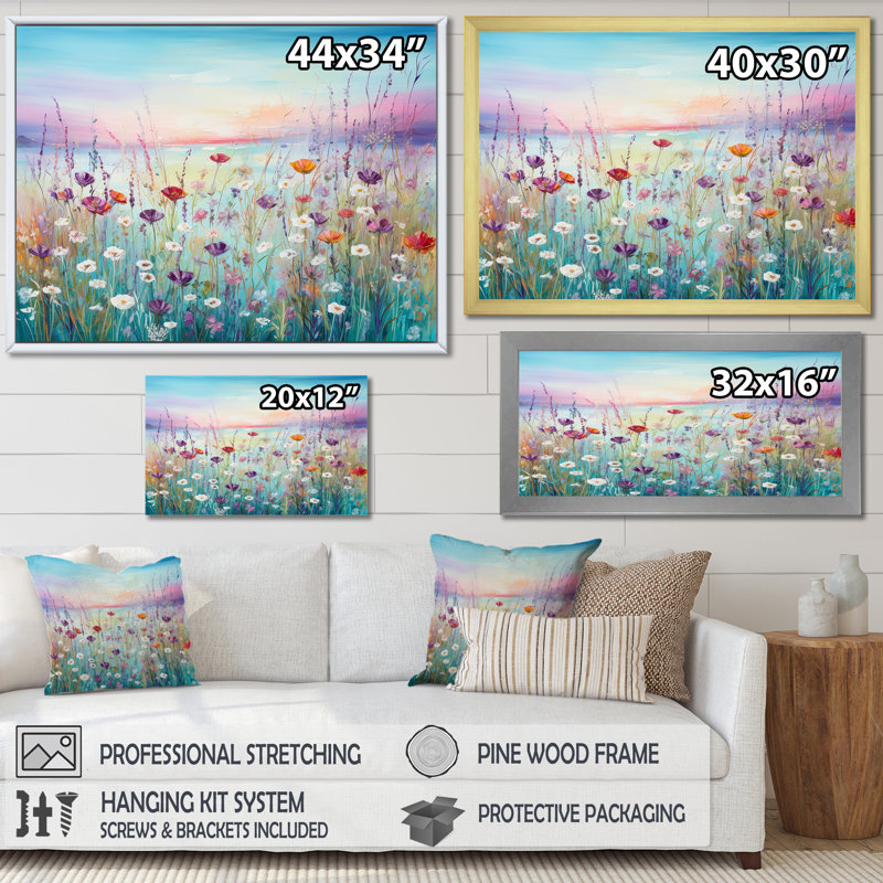 Fleurs sauvages Meadows II sur toile, Toile tendue, H 12 po x l 20 po x P 1 po