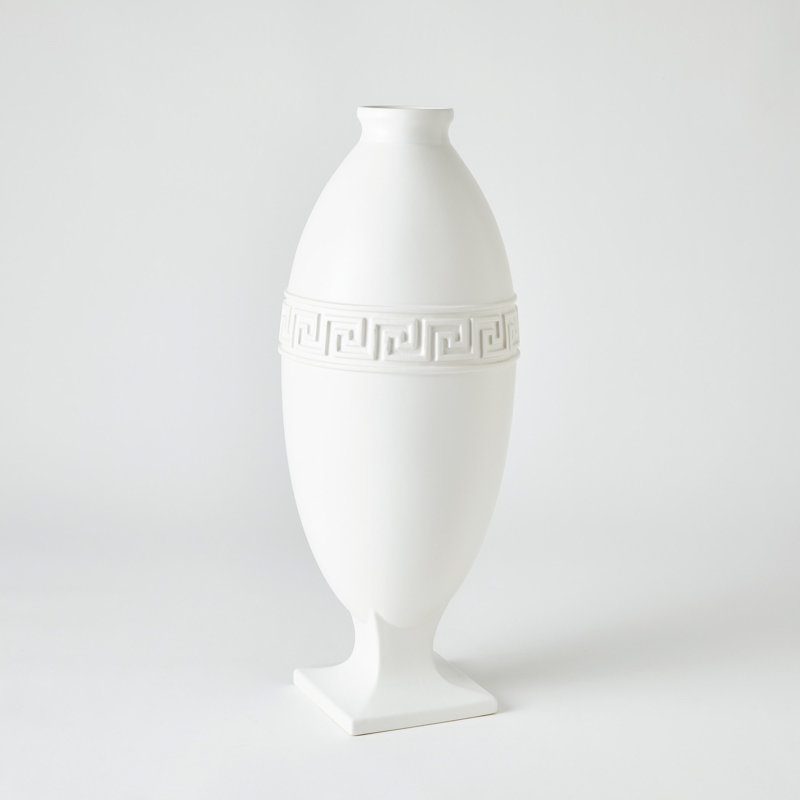Greek Key Handmade Ceramic Table Vase, 22.5" H x 8.5" W x 8.5" D, Black