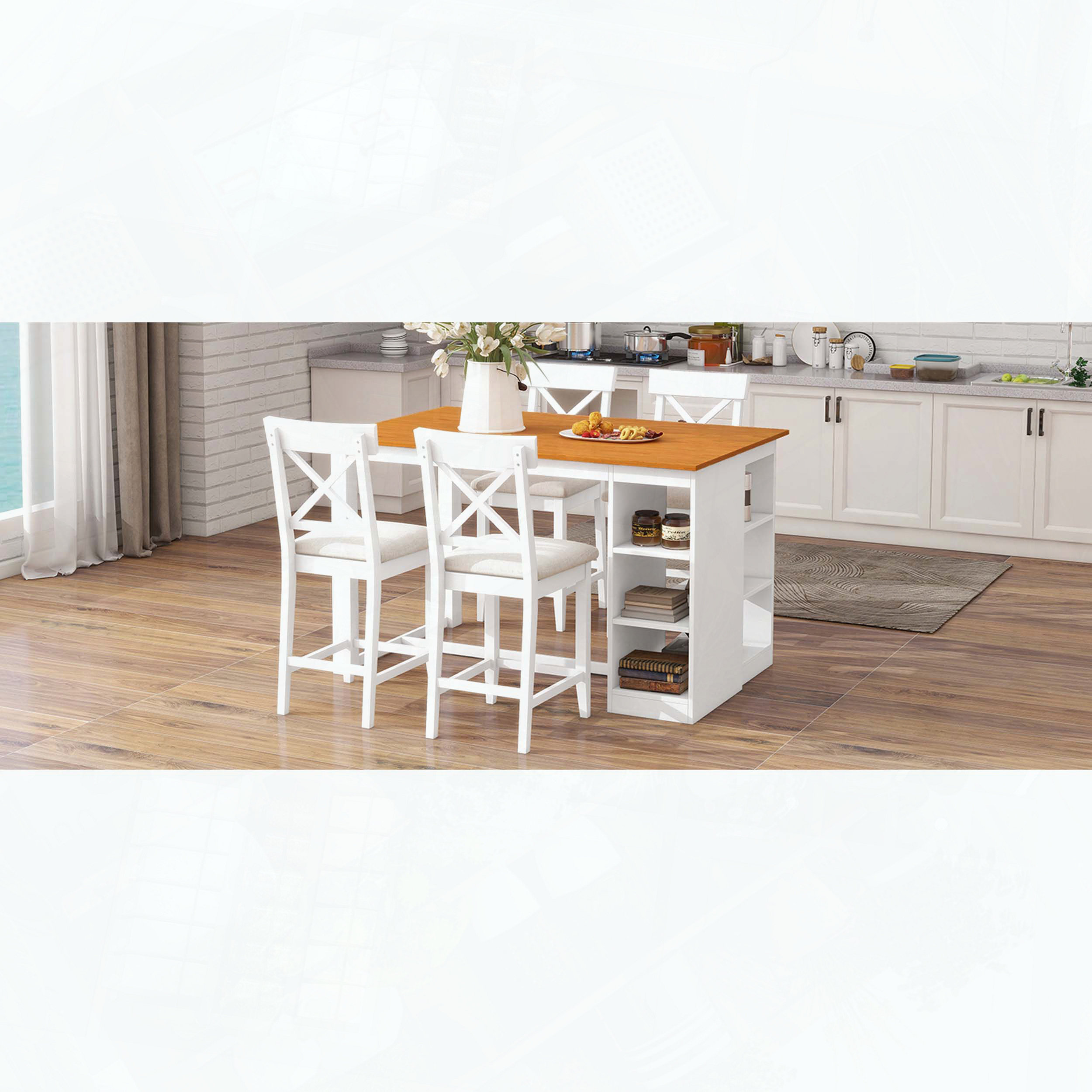August Grove Farmhouse Solid Wood Counter Height Dining Table Set ...