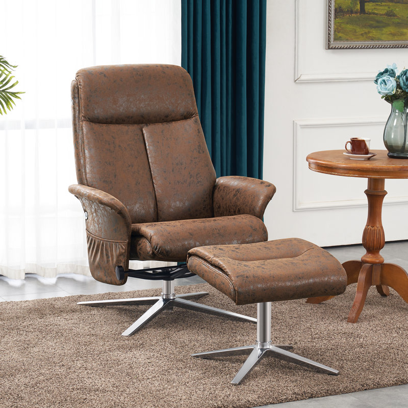 Swivel Recliner with Ottoman Faux Leather, Brown