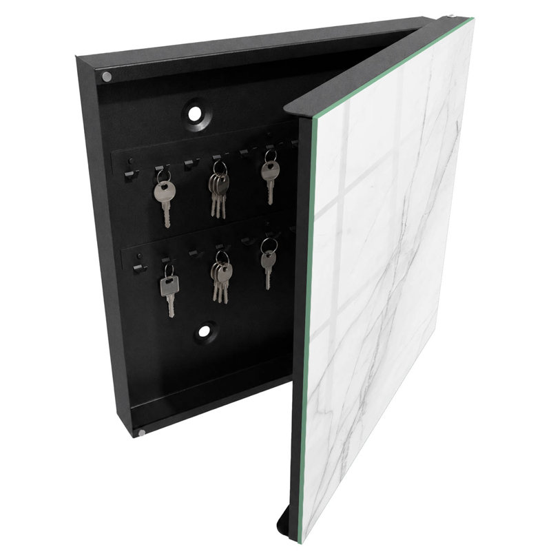 Key cabinet for wall, Opens to the left, 30x30x5, Black, Subtle patterns with delicate lines, 