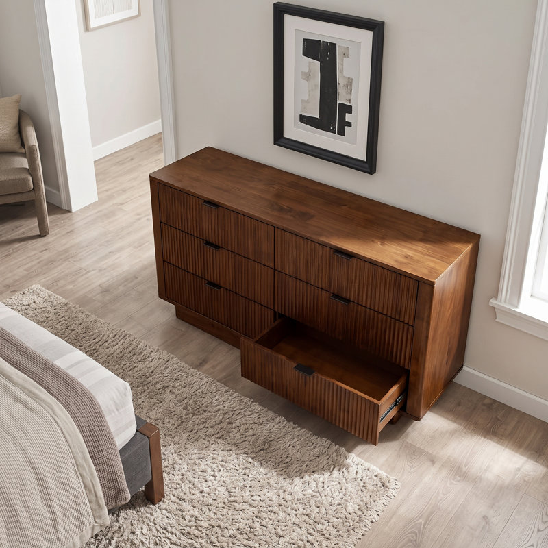 Commode en bois massif à 6 tiroirs 55,9 po Azana