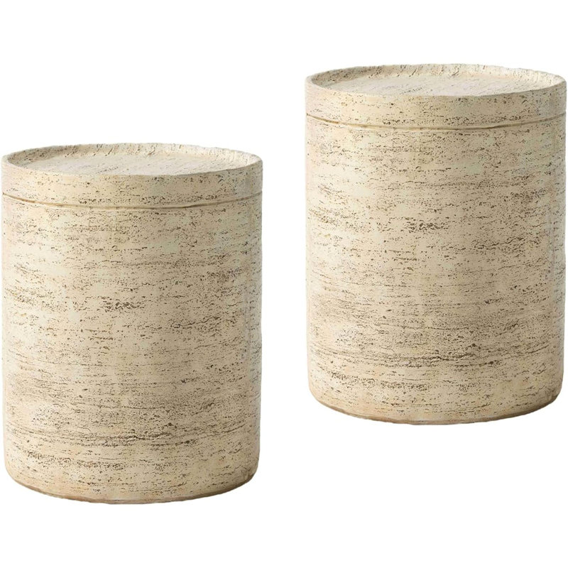 Table d'appoint d'extérieur 2 pièces, ensemble de 2 tables de bout Mgo pour patio, table d'appoint légère avec plateau, support pour plante ronde