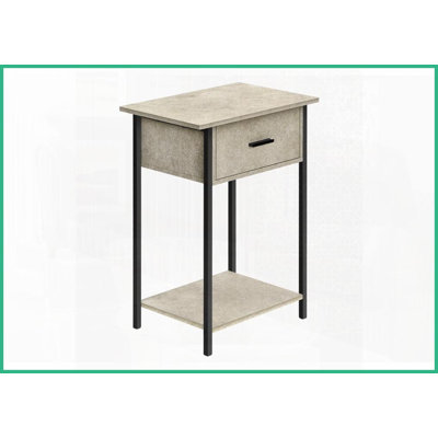 Contemporary 2-Tier Space-Saving Coffee Table with Cream Stone Laminate, Black Metal &amp; Storage Drawer