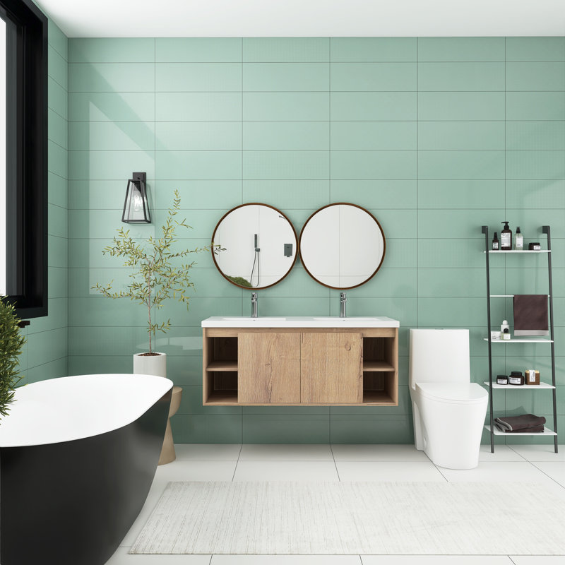 Camyrn 47.6 " W Free Standing Wall Mounted 2 Double Vanity Bathroom Vanity With Resin Top
