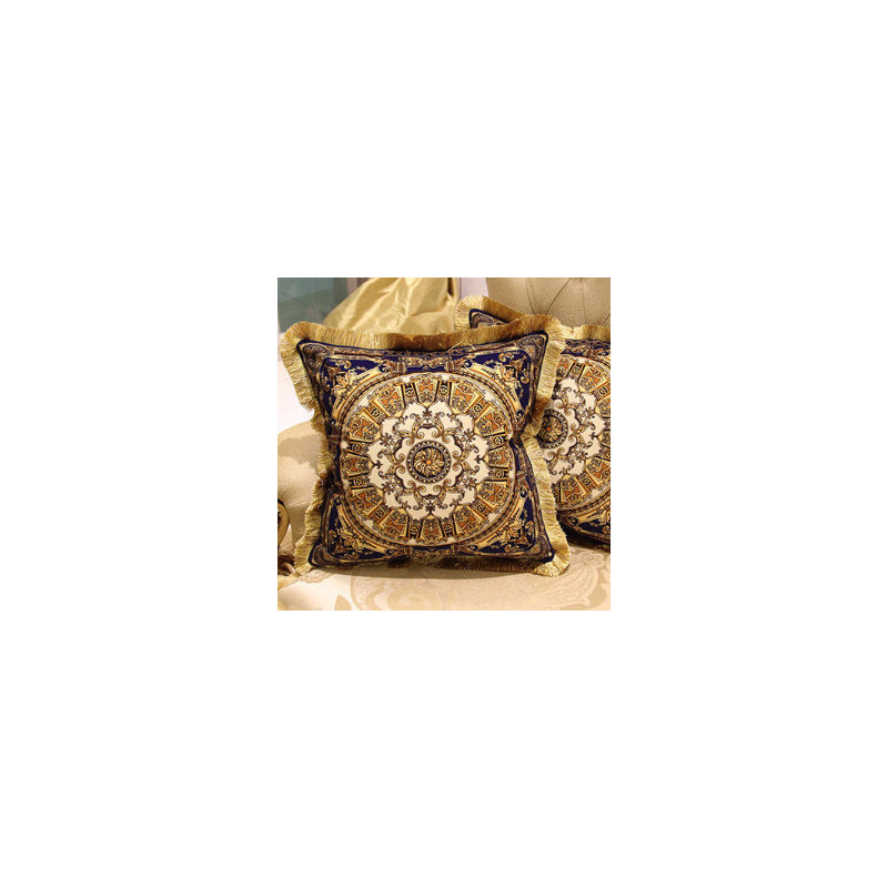 Dimitrov Embellished Throw Pillow, Polyester, Blue Gold