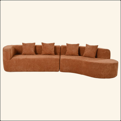 132" Modern Sectional Sofa With Curved Design, 2-Piece Chenille Modular Couch With 4 Pillows, Plush Sponge & Spring Cushion, Large Sponge Modular Sofa For Living Room