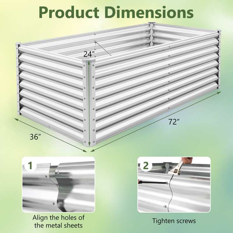Ensemble de 2 bacs à fleurs surélevés en métal pour jardin potager 6 pi x 3 pi x 2 pi, Argent argent