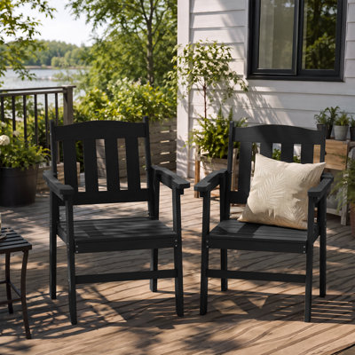 All Weather Outdoor HDPE Stackable Patio Chairs Set of 2 Outdoor Dining Chairs with Wide Seat and Backrest Plastic Patio Chairs for Outside Backyard/Garden/Pool/Porch/Deck