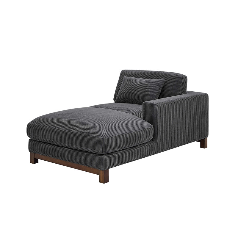 Chaise longue rembourrée Jadda, Velours côtelé gris foncé, Accoudoir à droite (vu de face)