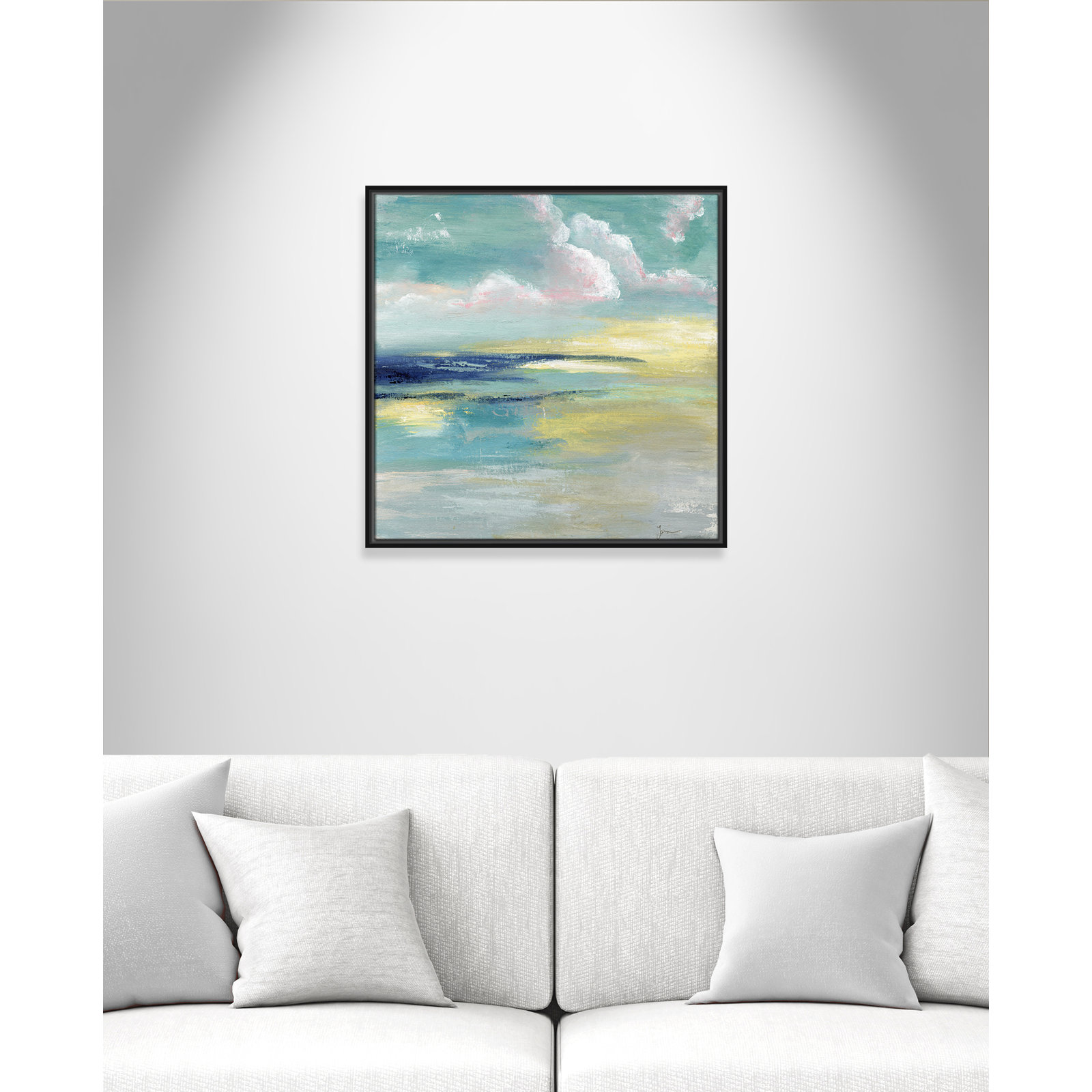 Bertie "Ocean View" Painting by Tava Studios, 25.5" H x 25.5" W x 2" D, Black Framed Canvas