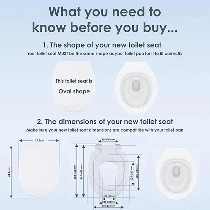 2 in 1 Oval Family Toilet Seat Soft Close Quick Release Plain White with Hinges