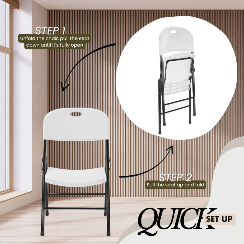 Chaise pliante en plastique robuste, Blanc