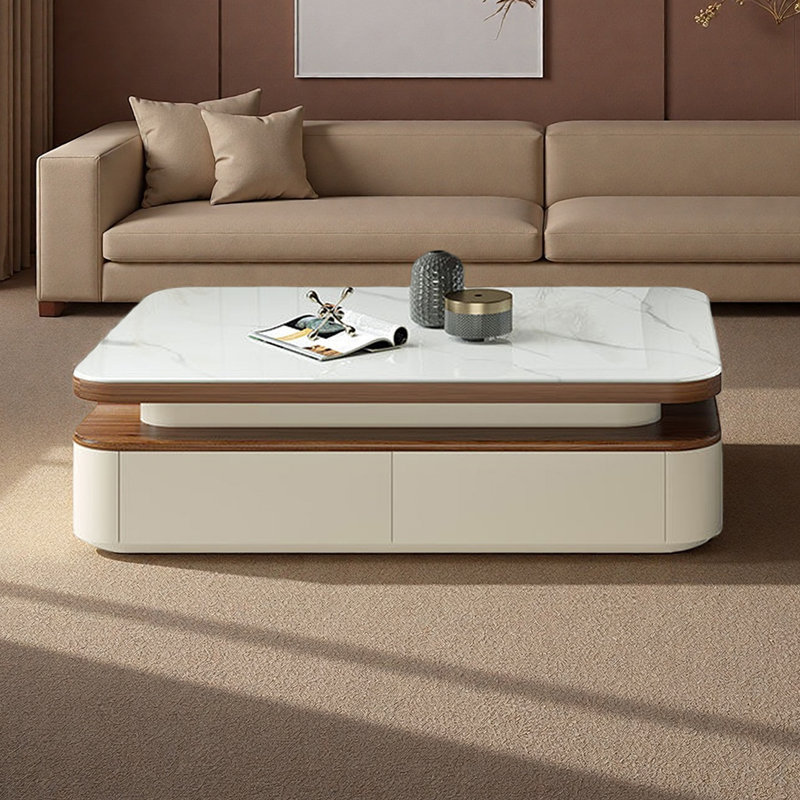 Table basse moderne de style crème minimaliste, H 16,53 po x L 55,11 po x l 31,49 po
