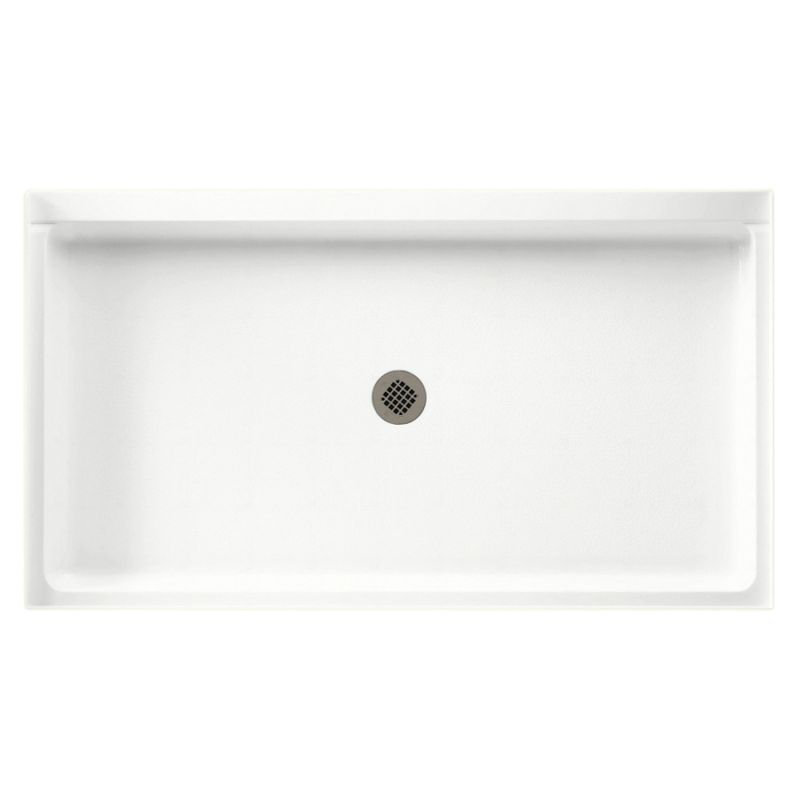 Base de douche à seuil simple 34 po x 60 po Solid Surface, Blanc Tahiti