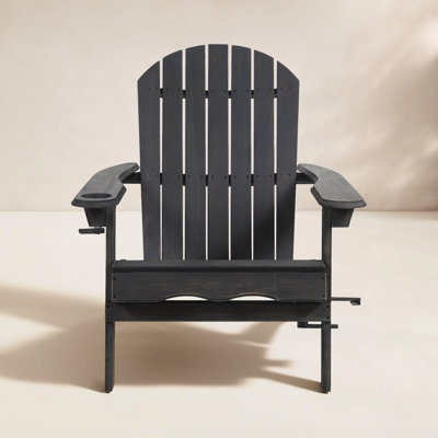 Teigan Rustic Outdoor Acacia Wood Folding Adirondack Chair with Wide Armrests and Traditional Slatted Design for Backyard, Garden, Porch Deck
