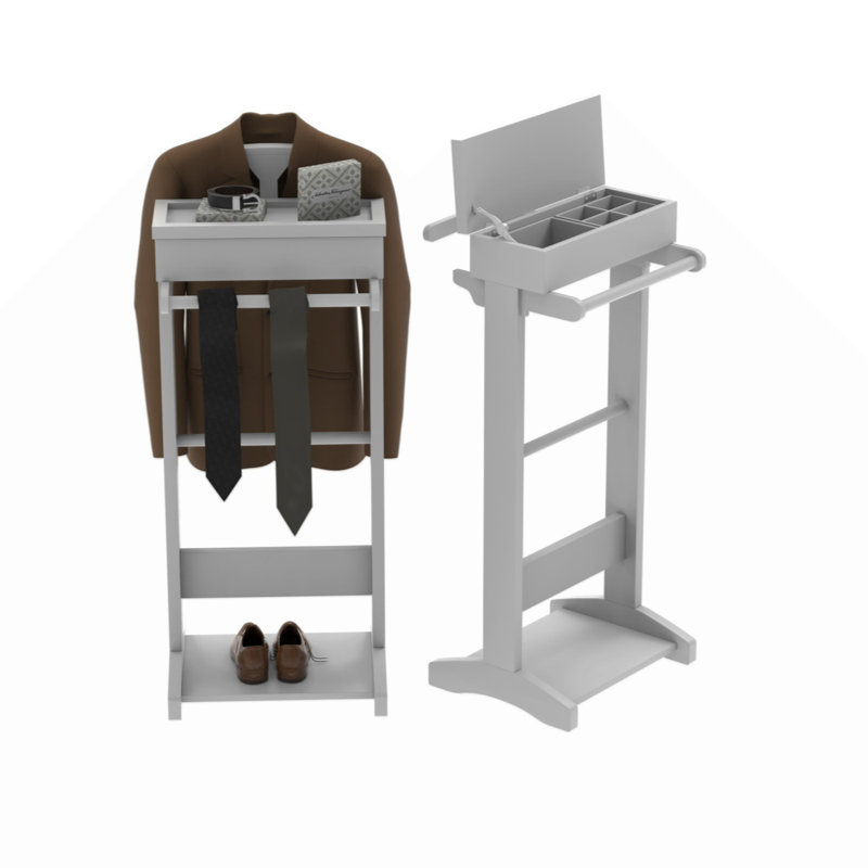 White MDF Freestanding Garment Rack with Storage Drawer