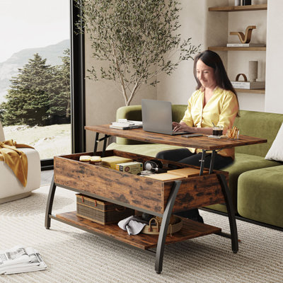 Buser Manufactured Wood Lift-Top Coffee Table with Steel Base