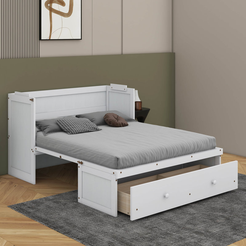 Full Size Murphy Bed With USB And Drawer, White, Full / Double